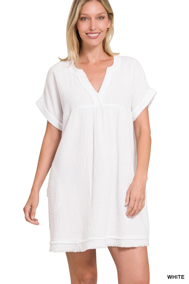 Raw edge v-neck dress