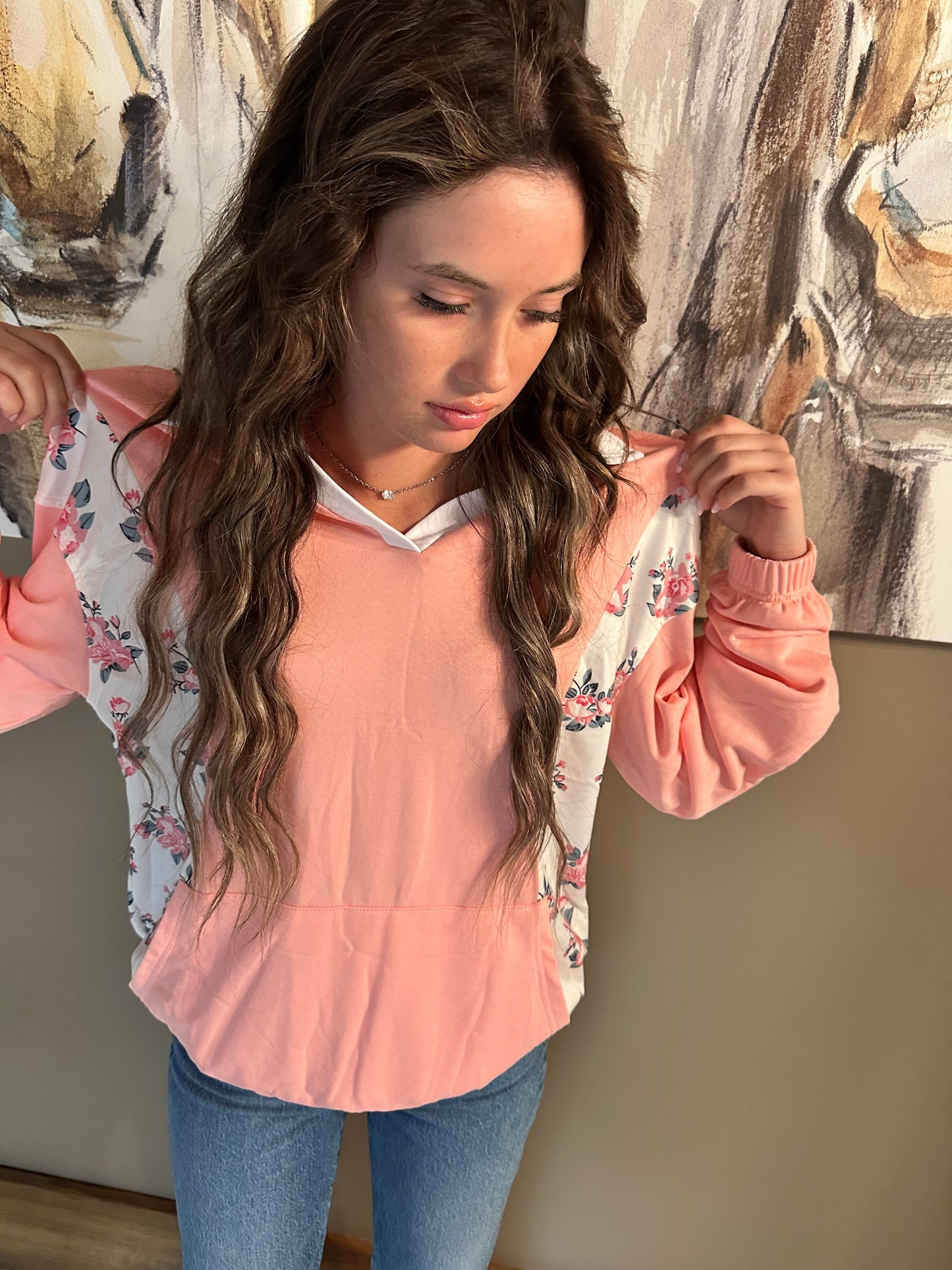 Floral Patchwork pockets pullover