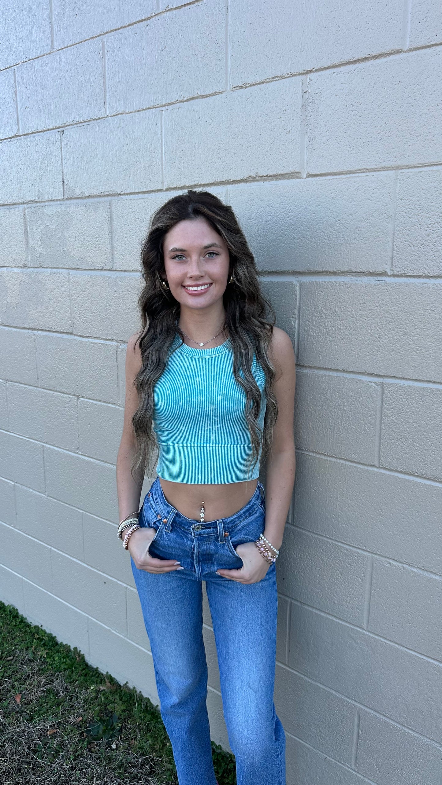 Washed crop tank top