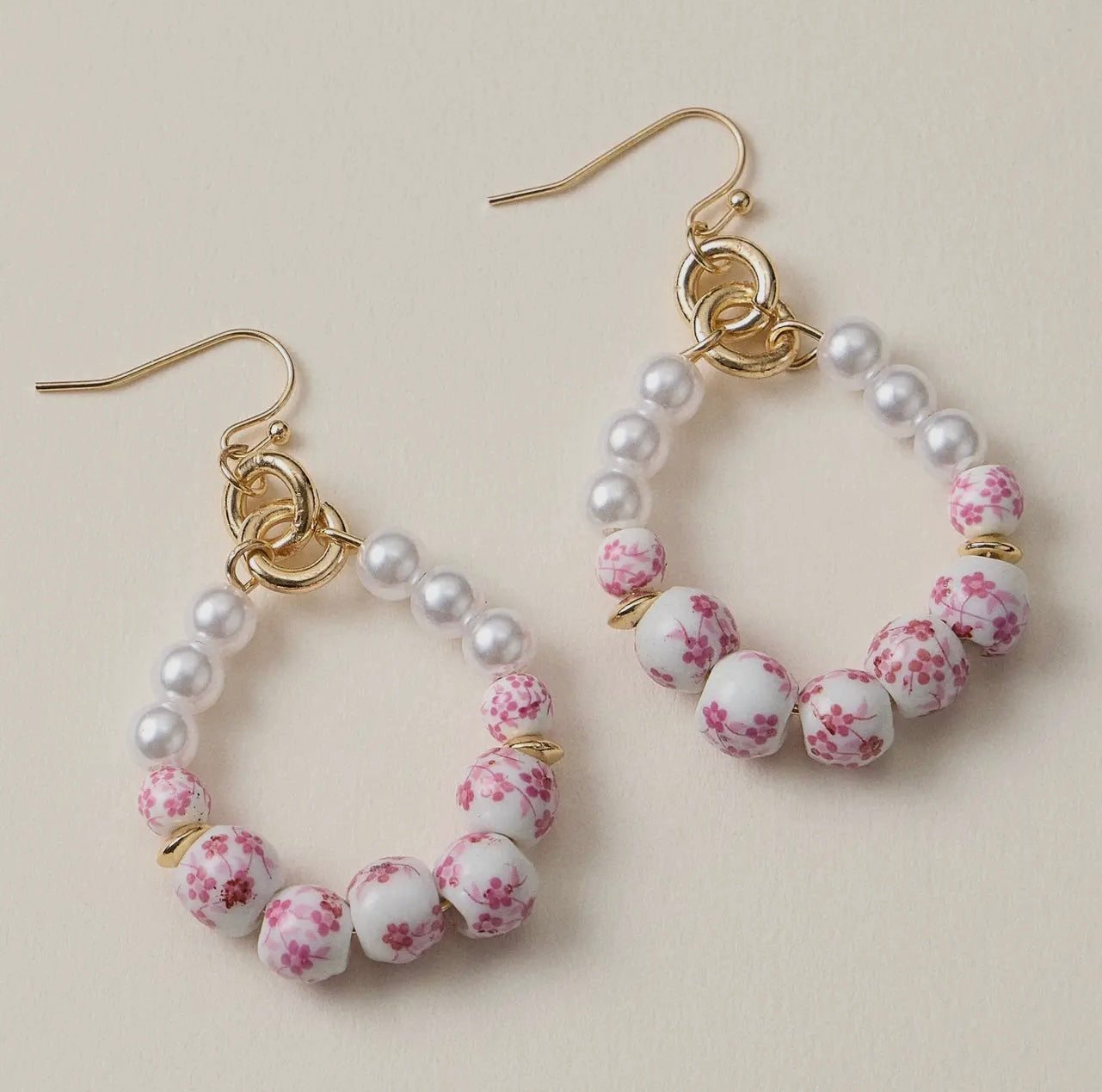 Floral Ceramic Hoop Earrings