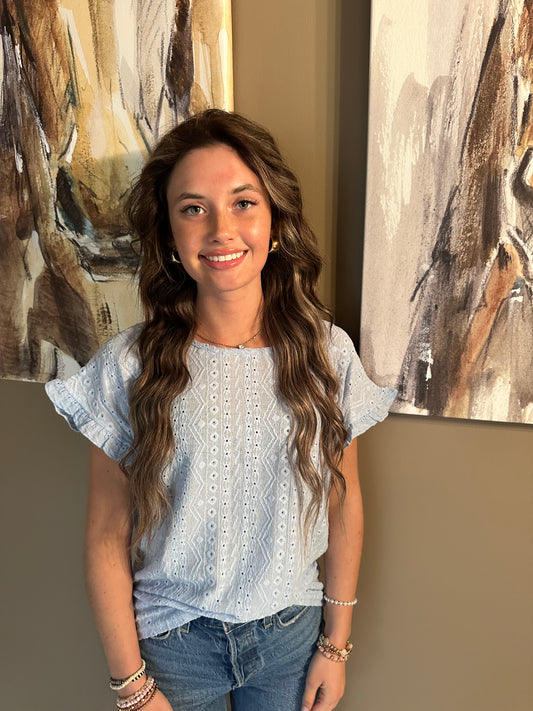 Crewneck short sleeve hollow-out top