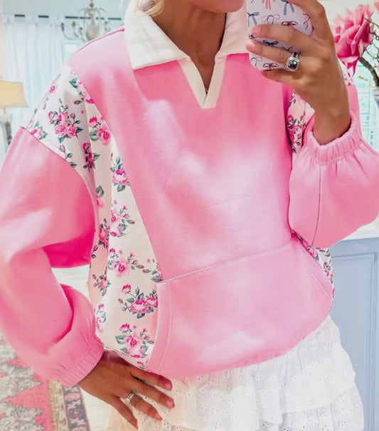 Floral Patchwork pockets pullover