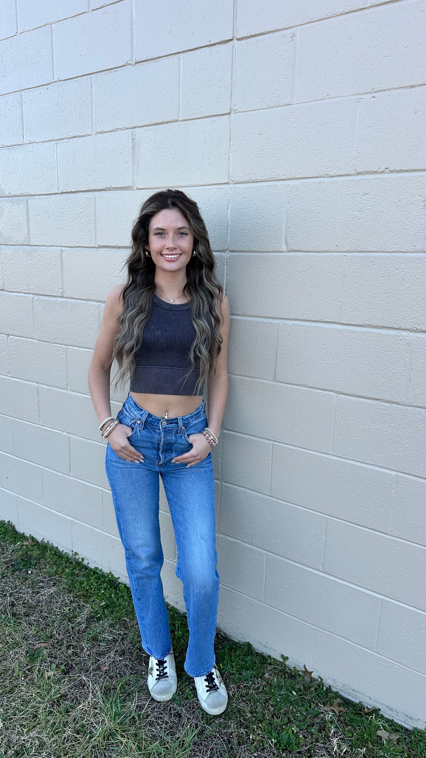 Washed cropped tank top