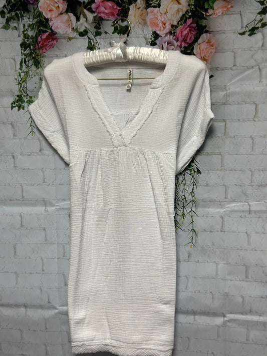 Raw edge v-neck dress