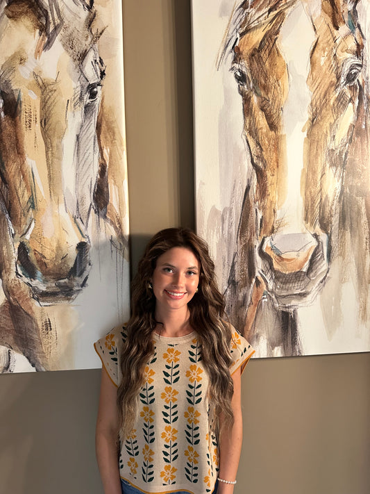 Retro floral knit short sleeve