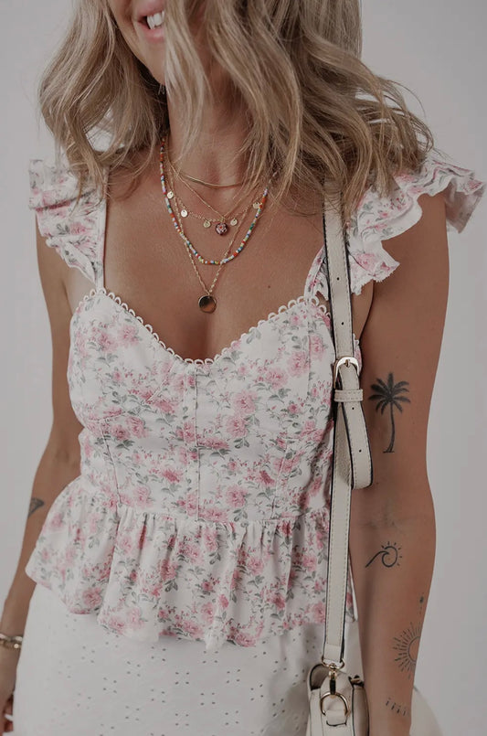 Floral flutter tank top