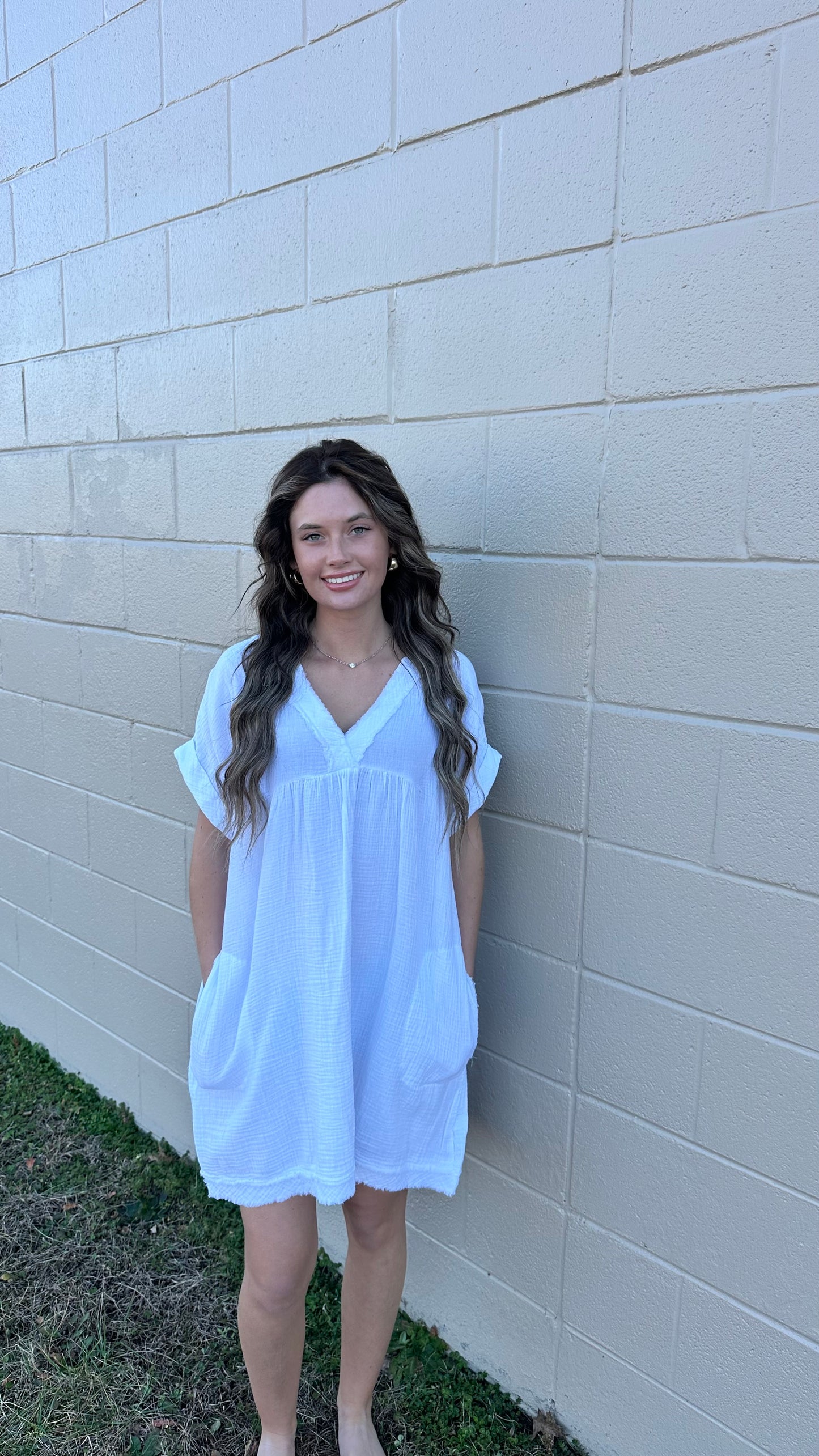 Raw edge v-neck dress