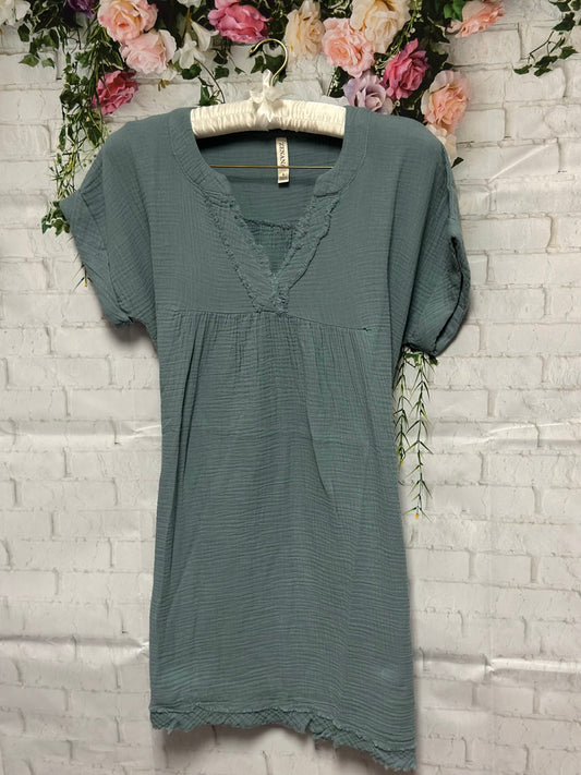 Raw edge v-neck dress