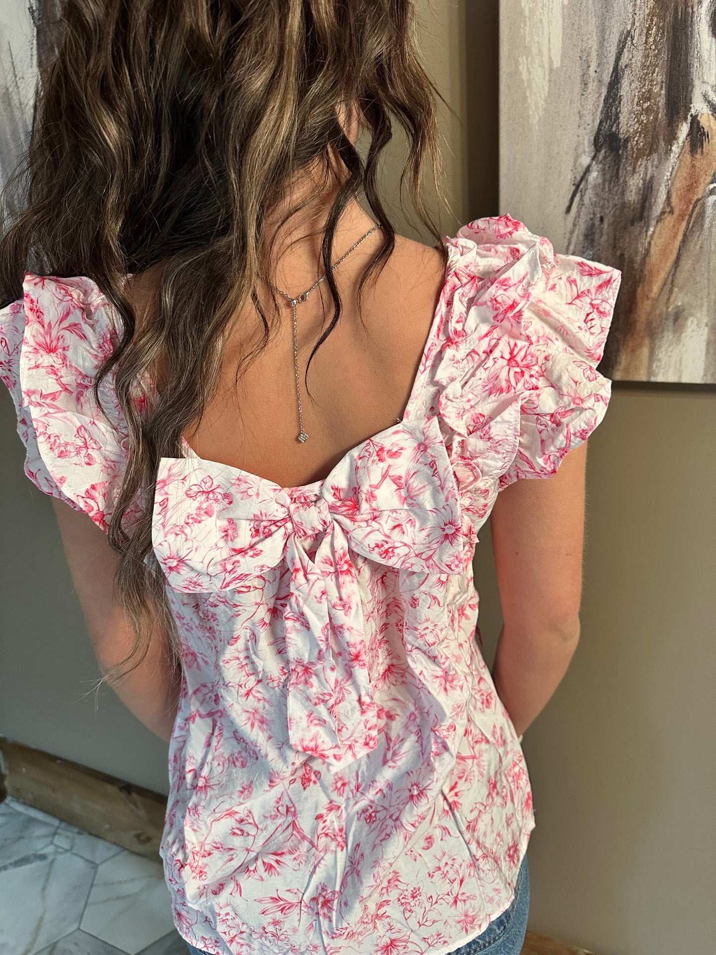 Floral ruffled short sleeve blouse