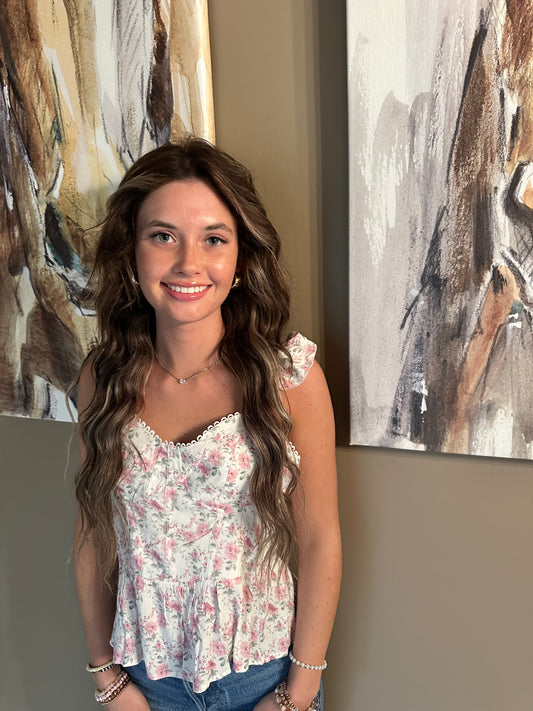 Floral flutter tank top