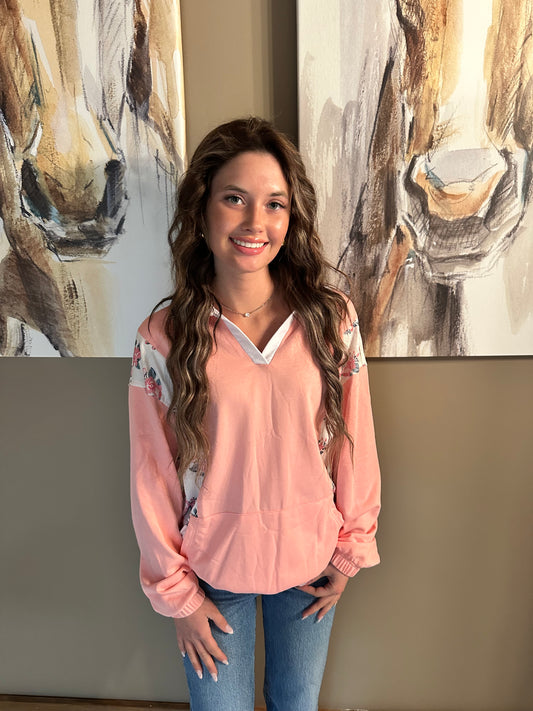 Floral Patchwork pockets pullover