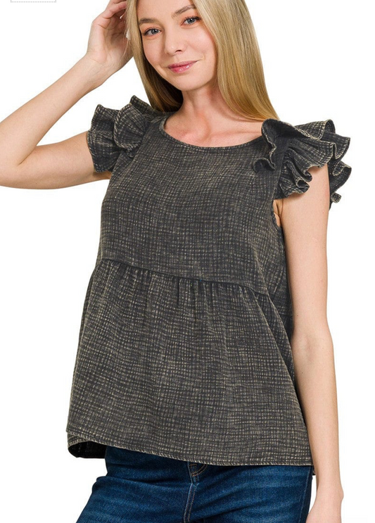 Washed ruffle blouse